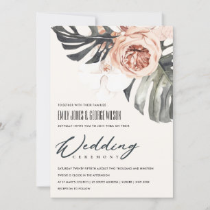BOHO RUST FLORAL MONSTRERA LEAF WEDING INVITE DANKESKARTE
