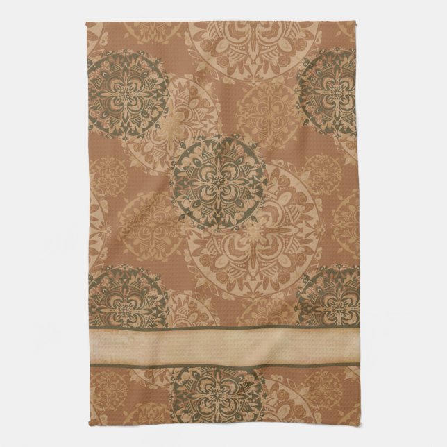 Boho Rust foncé Mandalas Serviette de cuisine (Vertical)