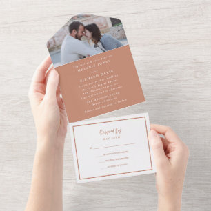 Boho Rust Moderne Foto-Hochzeit All In One Einladung