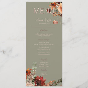 Boho Rust & Neutral Fall Floral Green Wedding III Menükarte