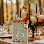 Boho Rust & Neutral Fall Floral Sage Green Tischnummer<br><div class="desc">Die Tischnummer ist eine Mischung aus Eleganz und böhmischem Charme und bietet eine wunderschöne Aussicht auf die Bucht von Böhmen. Dieses atemberaubende Design zeichnet sich durch einen wunderschönen, schlauen grünen Hintergrund aus, der den Ton für ein romantisches und zeitloses Fest Set. Dieses in der Ecke des Rahmens eingebettete, bezaubernde Bouquet...</div>