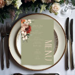 Boho Rust & Neutral Sage Green Fall Floral Wedding Menükarte<br><div class="desc">Das exquisite Hochzeitsmenü, eine perfekte Mischung aus Eleganz und böhmischem Charme! Dieses atemberaubende Design zeichnet sich durch einen schlauen grünen Hintergrund aus, der den Ton für eine romantische und zeitlose Feier Set. Dieses Design mit einem zauberhaften Bouquet aus Boho und Blumen, eingebettet in die Ecke des Rahmens, verkörpert das Wesen...</div>