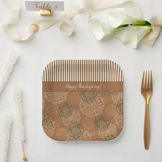 Boho Rust Orange Mandalas und Streifen Pappteller (Hochzeit)