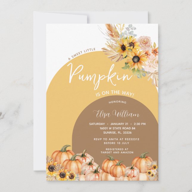 Boho Rust Orange Pumpkin ist auf dem Weg Babydusch Einladung (Vorderseite)