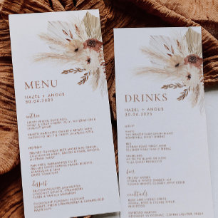 Boho Rust Terracotta Pampas Wedding Menu & Drinks Menükarte