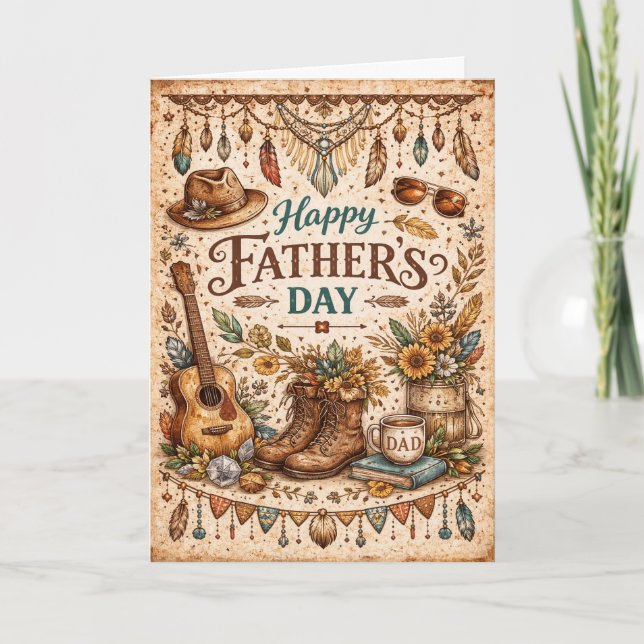 Boho Rustic Americana Fathers Day Feiertagskarte (Vorderseite)