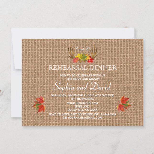 Boho Rustic Antlers Hochzeit im Herbst Probe Abend Einladung (Vorderseite)
