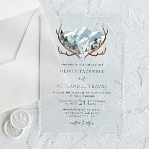 Boho Rustic Antlers Mountain Wedding Acryleinladungen