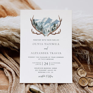 Boho Rustic Antlers Mountain Wedding Einladung