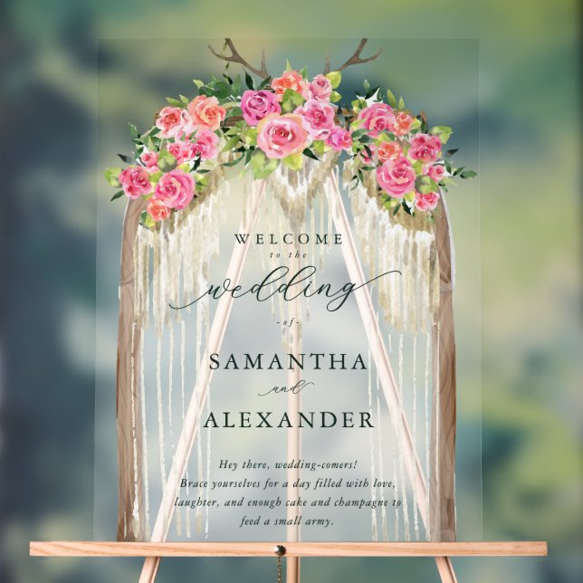 Boho Rustic Arch Roses Western Wedding Welcome Acrylschild (Neutral)
