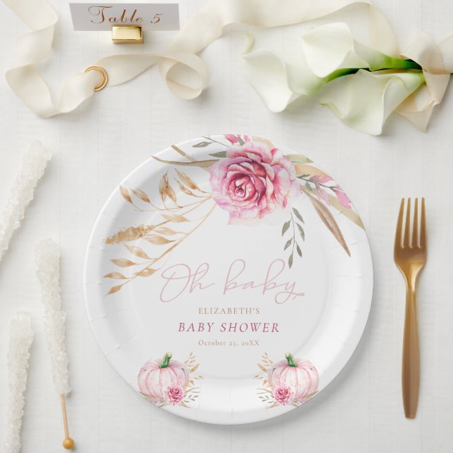 Boho Rustic Autumn Pumpkin Baby Shower Pappteller (Hochzeit)