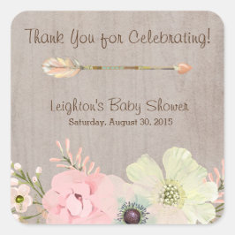 Boho Rustic Baby oder Brautparty Gefälligkeitstick Quadratischer Aufkleber