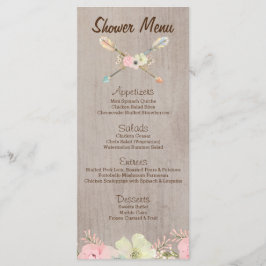 Boho Rustic Baby oder Brautparty, Hochzeitsmenü Menükarte