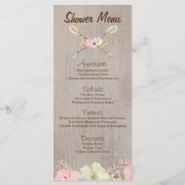 Boho Rustic Baby oder Brautparty, Hochzeitsmenü Menükarte