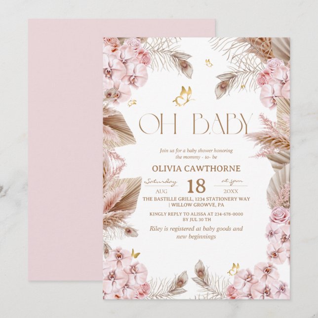 Boho Rustic Baby Shower Invitation Einladung (Vorne/Hinten)