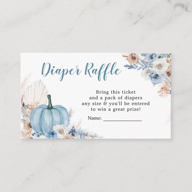 Boho Rustic Blue Pumpkin Fall Diaper Raffle Begleitkarte (Vorderseite)