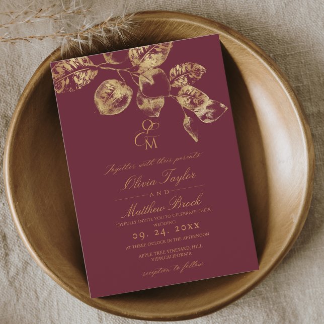 Boho Rustic Bourgogne & Gold Wedding Invitation (Créateur téléchargé)