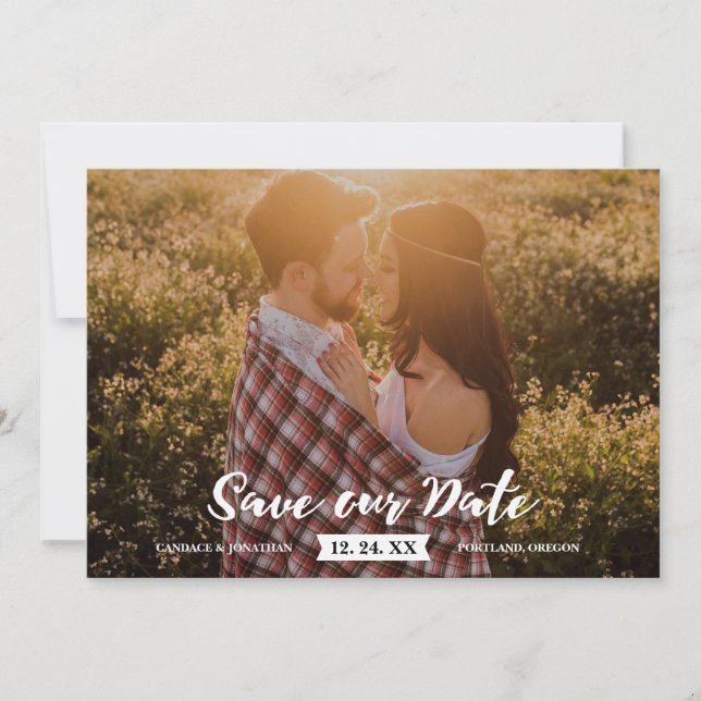 Boho Rustic Brush Script-Foto Save the Date (Vorderseite)