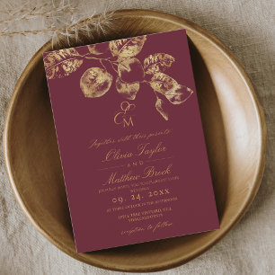 Boho Rustic Burgundy & Gold Wedding Einladung