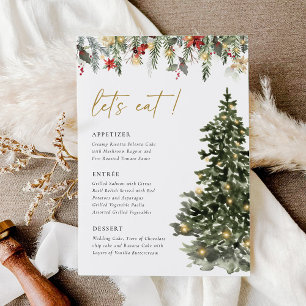 Boho Rustic Christmas Pine Tree Lights Wedding Menükarte