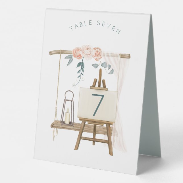 Boho Rustic Easel Swing Florals Wedding Table No Tischaufsteller (Rückseite)