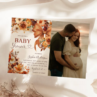 Boho Rustic Fall Floral Baby Dusche Party Foto Einladung