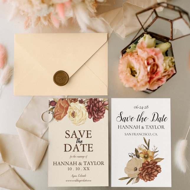 Boho Rustic Fall Floral Wedding Foto Save The Date (Von Creator hochgeladen)
