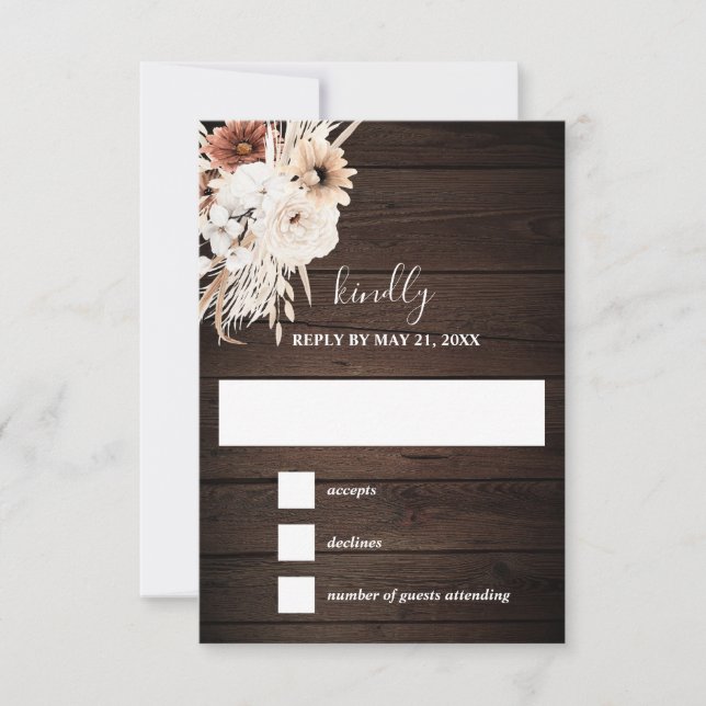 Boho Rustic Fall Flowers Wedding RSVP Card (Vorderseite)