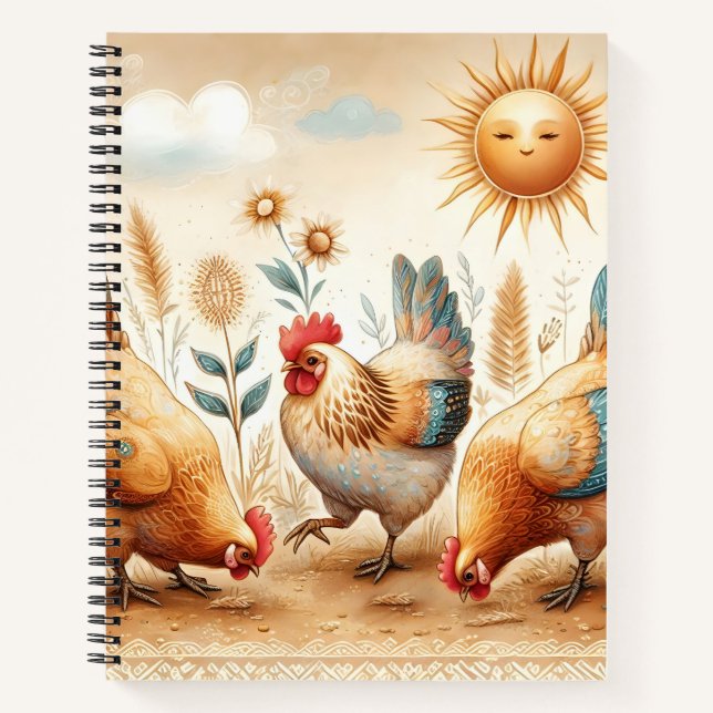 Boho Rustic Farm Illustré Carnet de poulets (Devant)