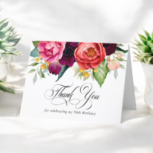 Boho Rustic Floral 50. Geburtstag Vielen Dank Dankeskarte