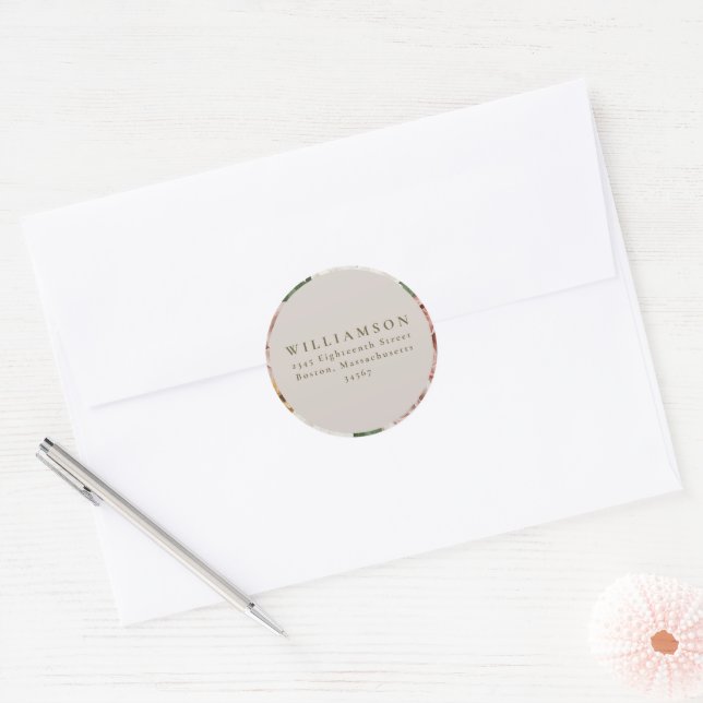 Boho Rustic Floral Bouquet Elegante Rücksendeadres Runder Aufkleber (Umschlag)