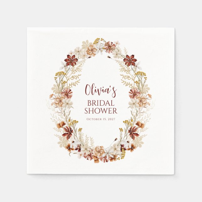 Boho Rustic Floral Burgundy Brautparty Custom Serviette (Vorderseite)