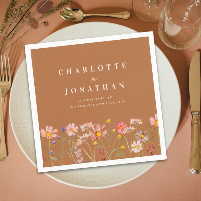 Boho Rustic Floral Fall Terracotta Hochzeit Serviette (Terracotta burnt orange Boho rustic floral custom fall Wedding napkins)