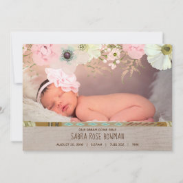 Boho Rustic Floral Feather Birth Ankündigung