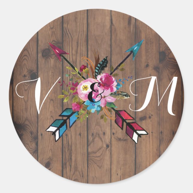 Boho Rustic floral flèche autocollants de mariage (Devant)
