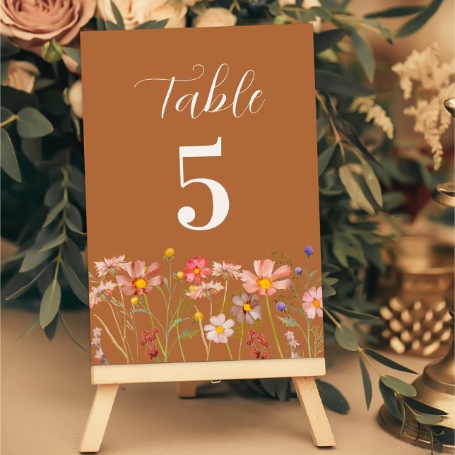 Boho Rustic Floral Hochzeit im Herbst Tischnummer (Elegant Boho rustic floral fall wedding table number terracotta burnt orange watercolor wildflowers)