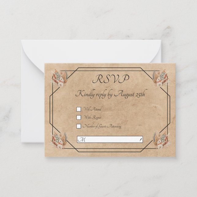 Boho Rustic Floral Wedding RSVP Mitteilungskarte (Vorderseite)
