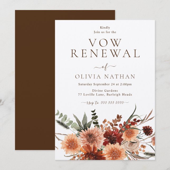 Boho Rustic Floral Wedding Vow Renewal Einladung (Vorne/Hinten)