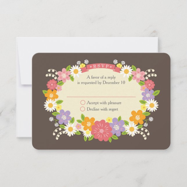 Boho Rustic Floral Wreath Wedding RSVP Karte (Vorderseite)
