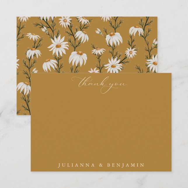 Boho Rustic Floral Yellow Wedding Individuellen Na Dankeskarte (Vorne/Hinten)