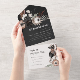 Boho Rustic Gothic Rust Black Botanical Wedding All In One Einladung