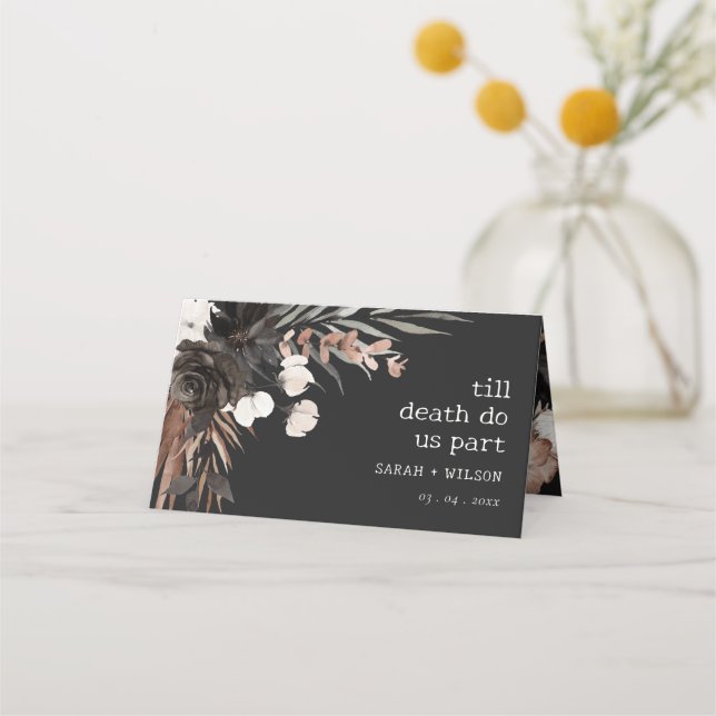 Boho Rustic Gothic Rust Black Botanical Wedding Platzkarte (Vorderseite)