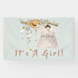 Boho Rustic Greenery Girl Baby Banner