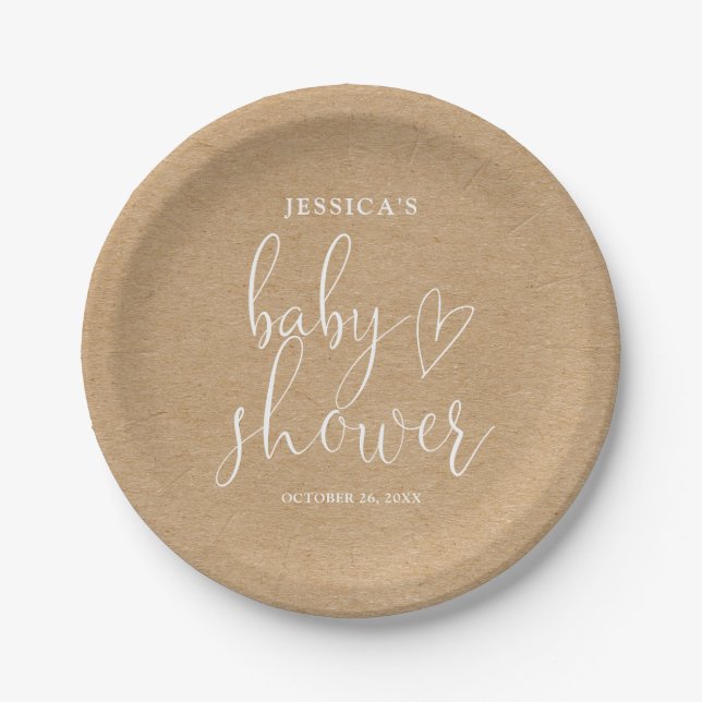 Boho Rustic Kraft Gender Neutral Baby Dusche Pappteller (Vorderseite)