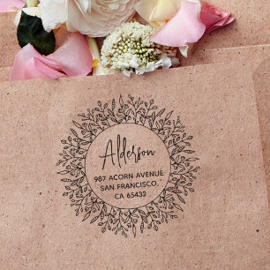 Boho Rustic Laurel Foliage Circle Rücksendeadresse Gummistempel