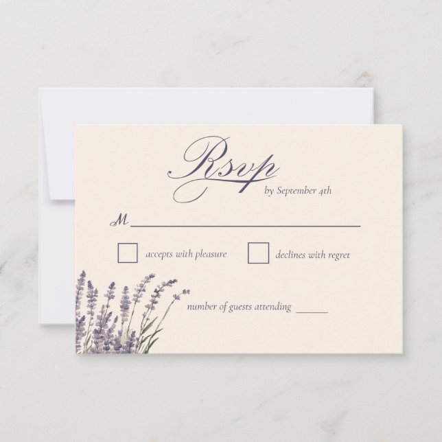 Boho Rustic Lila Lavender Floral Wedding RSVP Karte (Vorderseite)