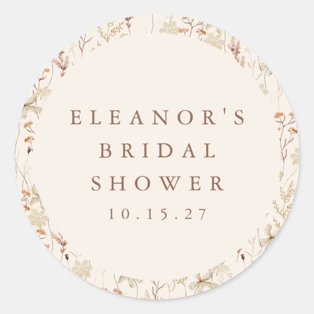 Boho Rustic Meadow Blume Brautparty Runder Aufkleber (Vorderseite)