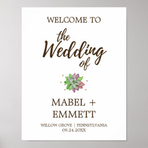 Boho Rustic Mint Floral Succulent Wedding Willkomm Poster