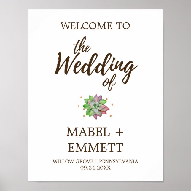 Boho Rustic Mint Floral Succulent Wedding Willkomm Poster (Vorne)