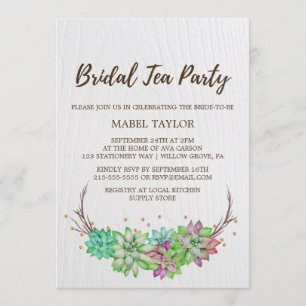 Boho Rustic Mint Floral Sukkulent Bridal Tee Party Einladung